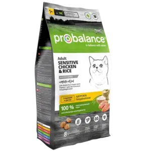 Сухой корм ProBalance Sensitive для взрослых кошек с чувствительным пищеварением, с курицей и рисом