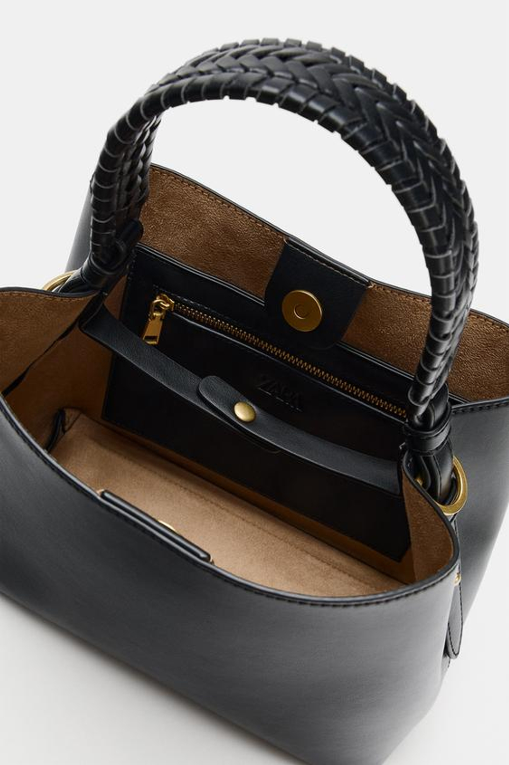 ZARA СУМКА С ПЛЕТЕНОЙ РУЧКОЙ, ЧЕРНЫЙ