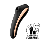 Черный вибромассажер 19см с вакуумной стимуляцией Satisfyer Dual Kiss