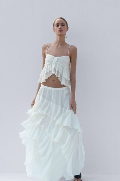 Жатый топ с оборками - H&M