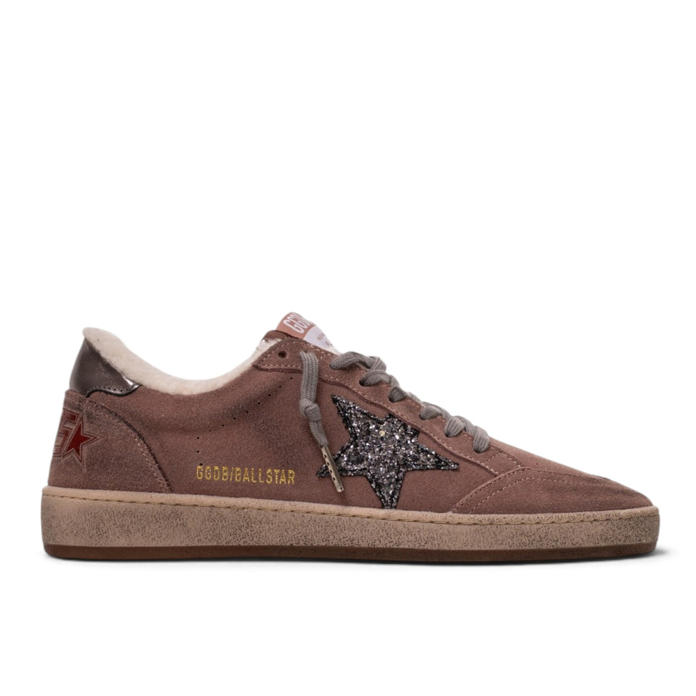 Women’s Ball Star Shearling in Cognac Suede with Silver Glitter Star