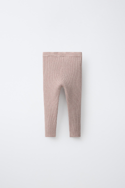 ZARA ТРИКОТАЖНЫЕ ЛЕГИНСЫ В РУБЧИК, ПЕСОЧНЫЙ МЕЛАНЖ