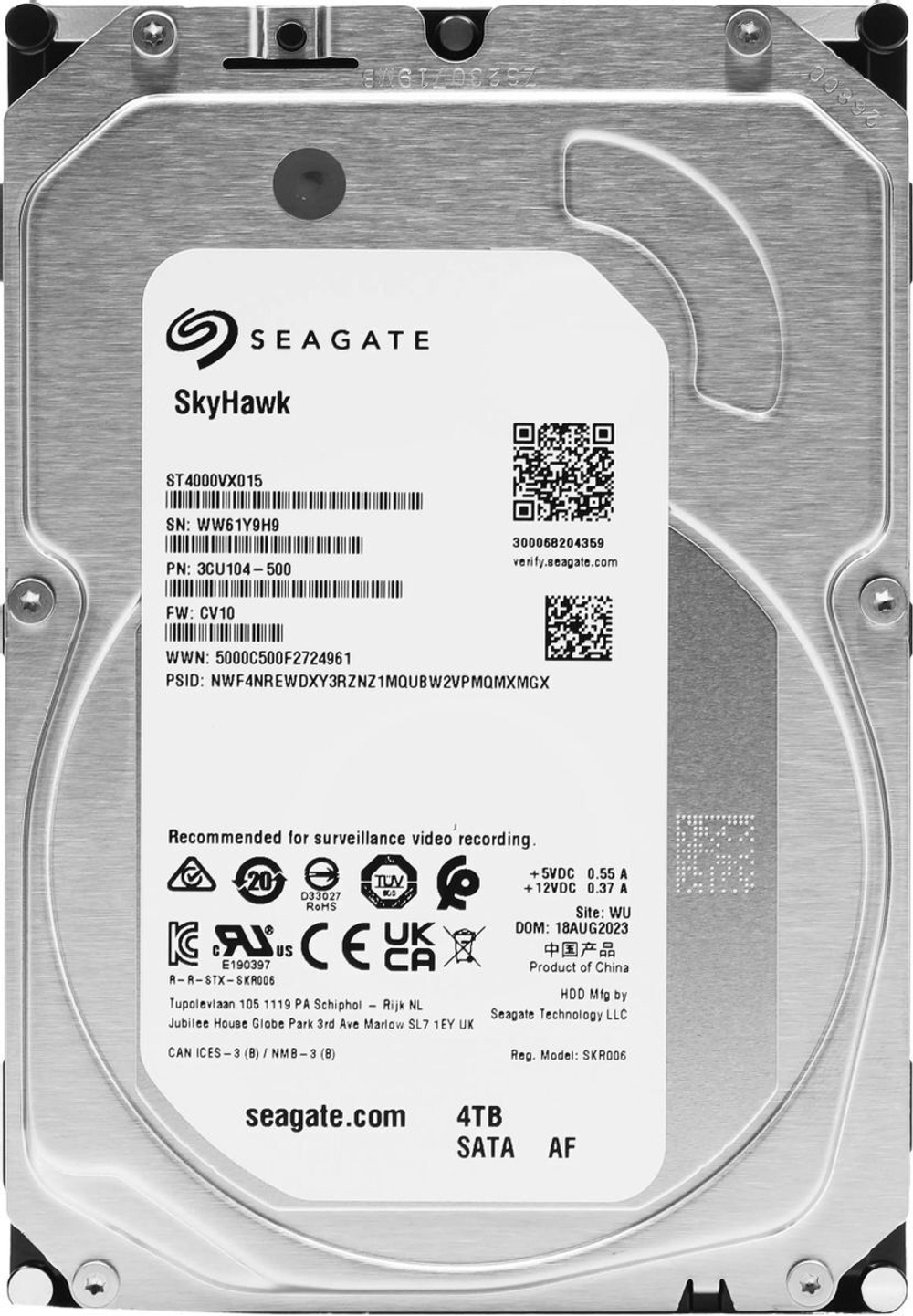 Внутренний HDD 3.5" Seagate Skyhawk ST4000VX015, 4Тб, SATA3, Bulk, Чтение:180мб/с, Запись:180мб/с, 5400об/мин, Буфер:256Мб