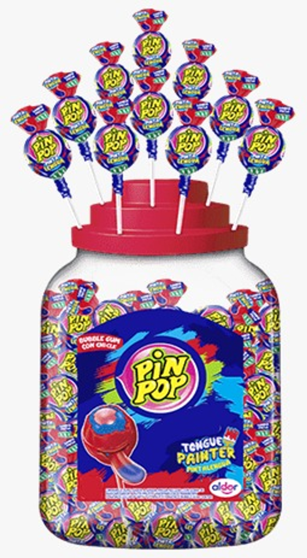 Леденец ALDOR Pin Pop красящий 100шт*17гр с жвачкой