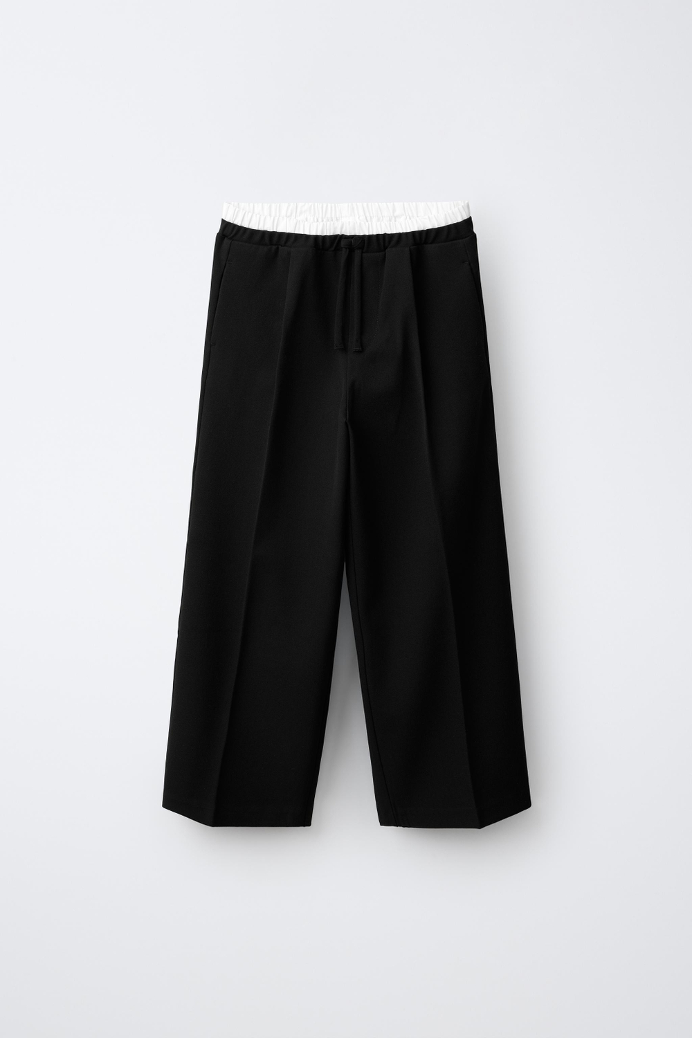 ZARA БРЮКИ WIDE LEG С ДВОЙНЫМ ПОЯСОМ, ЧЕРНЫЙ