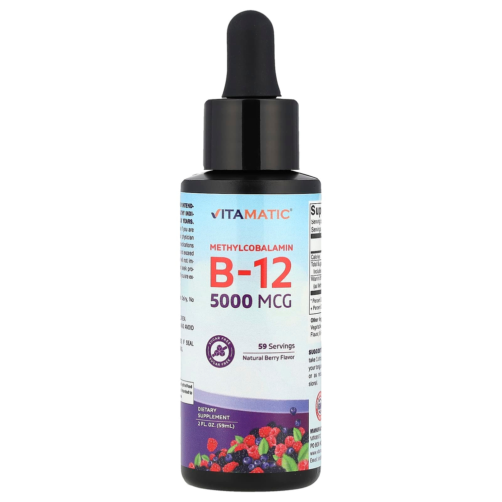 Vitamatic, Метилкобаламин B12, натуральные ягоды, 5000 мкг, 59 мл (2 жидк. Унции)