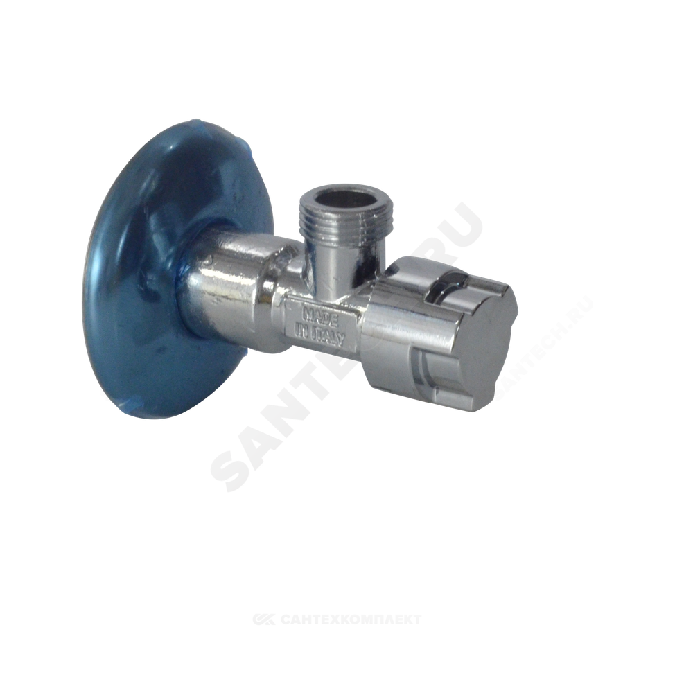 Кран латунь бытовой хром угловой G1/2"х3/8" Ру10 НР переходной маховик с отражателем Icma 90519AC07