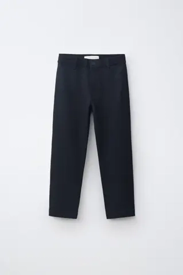 ZARA БРЮКИ STRAIGHT С ПОЯСОМ В РУБЧИК, МОРСКОЙ ТЕМНО-СИНИЙ