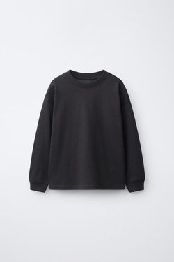 ZARA ФУТБОЛКА ИЗ ПЛОТНОГО ХЛОПКА, АНТРАЦИТОВО-СЕРЫЙ
