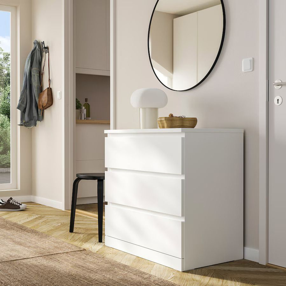 Комод 70x35x67, Марм, с 3 ящиками для одежды, белый, Marmur