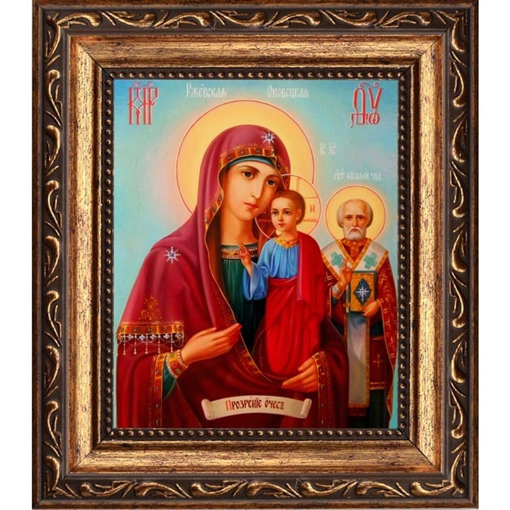 Оковецкая (Ржевская) икона Божьей Матери на льняном холсте.