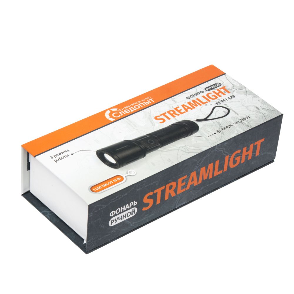 Фонарь ручной "СИБИРСКИЙ СЛЕДОПЫТ-STREAMLIGHT", 1 LED, аккум.1x3000mAh/100/