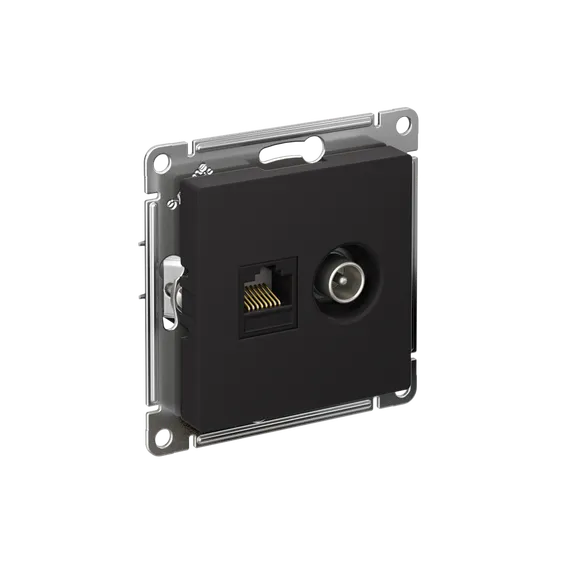 Розетка мультимедийная двойная ТВ + компьютерная RJ45 Cat 5e Systeme Electric AtlasDesign Карбон ATN001089