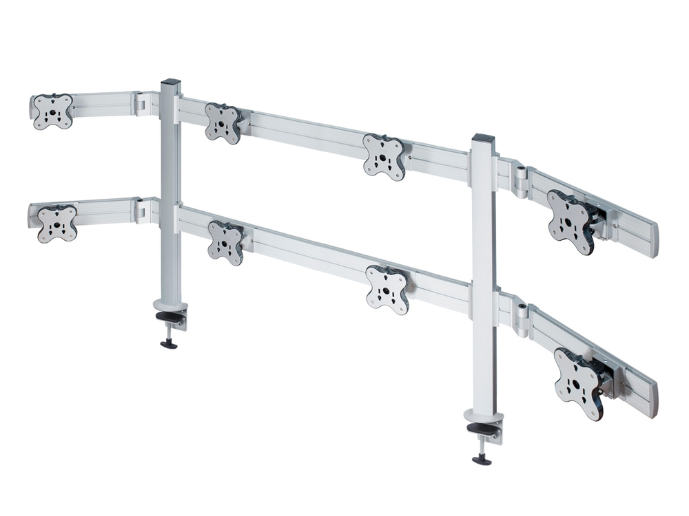 ErgoFount TBSS-800WC Настольное крепление для 8 мониторов диагональю до 24'' конфигурации 2х4 с зажимом к столу типа "С". Цвет - серебристый