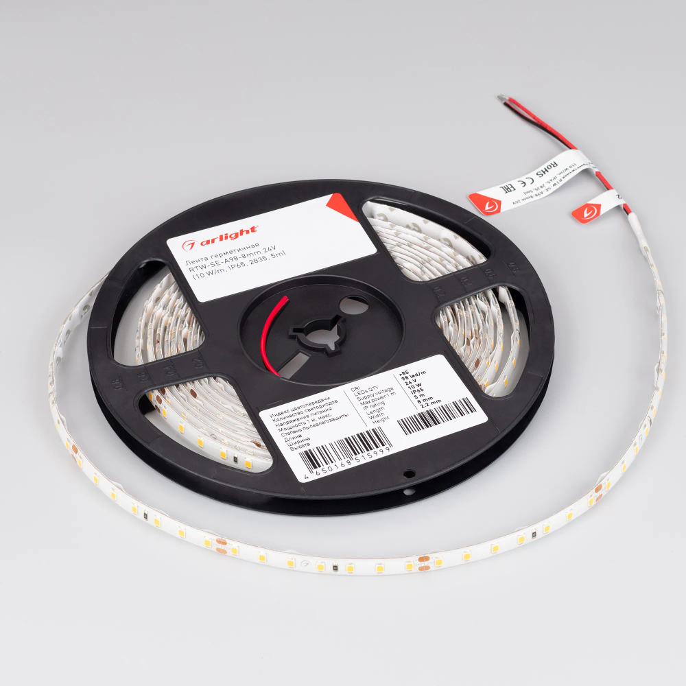 Светодиодная лента герметичная RTW-SE-A98-8mm 24V Day4000 (10 W/m, IP65, 2835, 5m) (Arlight, -) 021876(2)