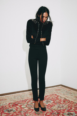 ZARA ЛЕГИНСЫ С ПОЯСОМ В РУБЧИК И МОЛНИЯМИ, ЧЕРНЫЙ