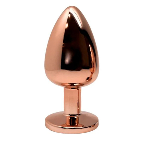 Золотистая анальная пробка 8см с розовым кристаллом Cnex Wooomy Tralalo Rose Gold Metal Plug Medium Magenta