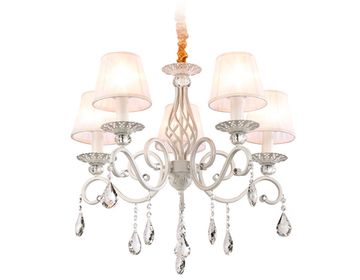 Подвесная люстра с абажурами и хрусталем 5*Е14 TR4547/5 WH/SL белый/серебро Traditional Ambrella