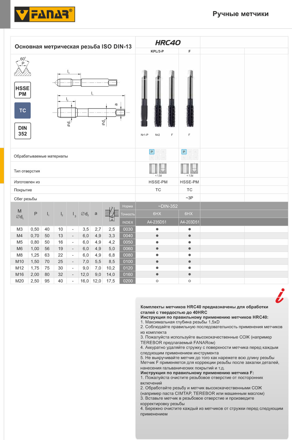 Метчик компл. DIN-352/3-P M12 6HX HSSE-PM HRC40 TC A4-235D51-0120