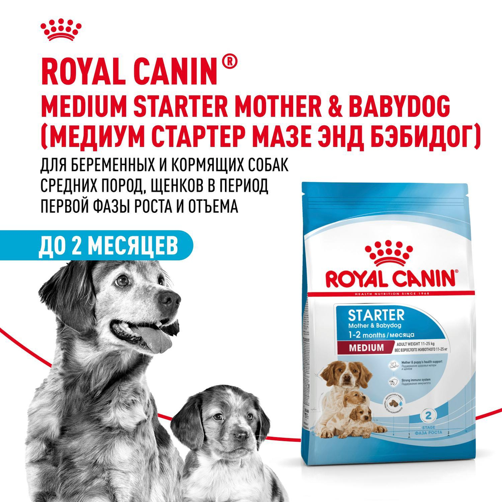 Royal Canin Medium Starter Mother&Babydog Медиум Стартер энд бебидог Корм для щенков средних пород до 2 месяцев беременных и кормящих собак 4кг