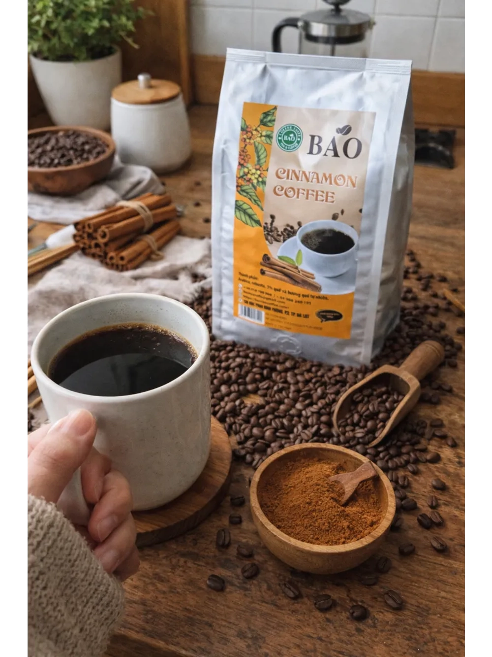 Кофе в зернах "BAO Cinnamon" Арабика/Робуста Вьетнам, с корицей, вакуумная упаковка, 500 г