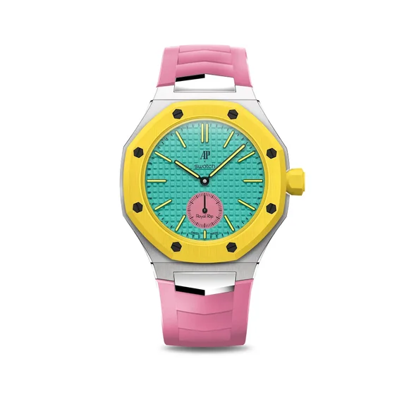 Корпус для часов POP-Swatch x AP - Розовый и Жёлтый - Комплект из 2 ремешков