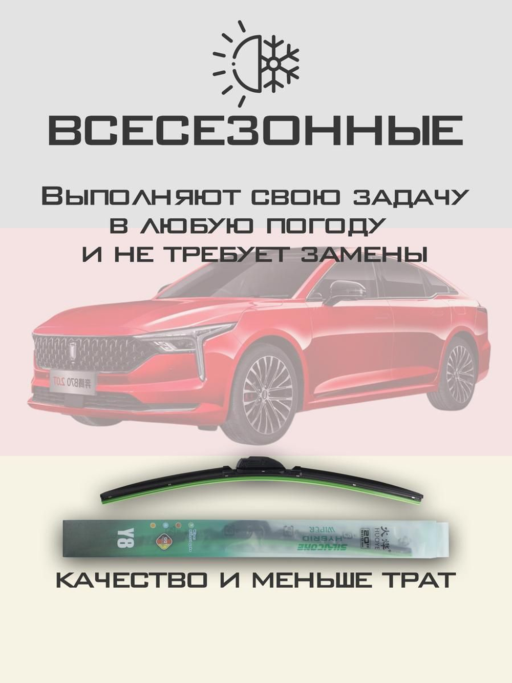 Щетки стеклоочистителя HUOYE Y8 600/400 мм на FAW BesturnB70 | Hook/J-Hook