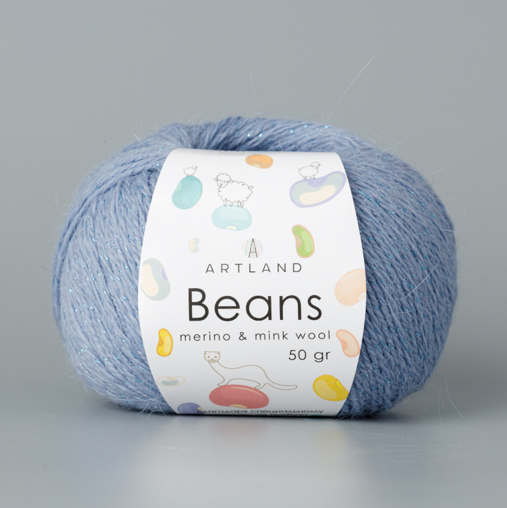 Пряжа "Beans", 5% шёлк, 20% мериносовая шерсть, 30% нейлон, 45% норка, 50гр-240м, (1уп=5шт), т.голубой