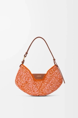 Loewe Сумка среднего размера Swing из рафии и телячьей кожи, ярко-оранжевый/розовый