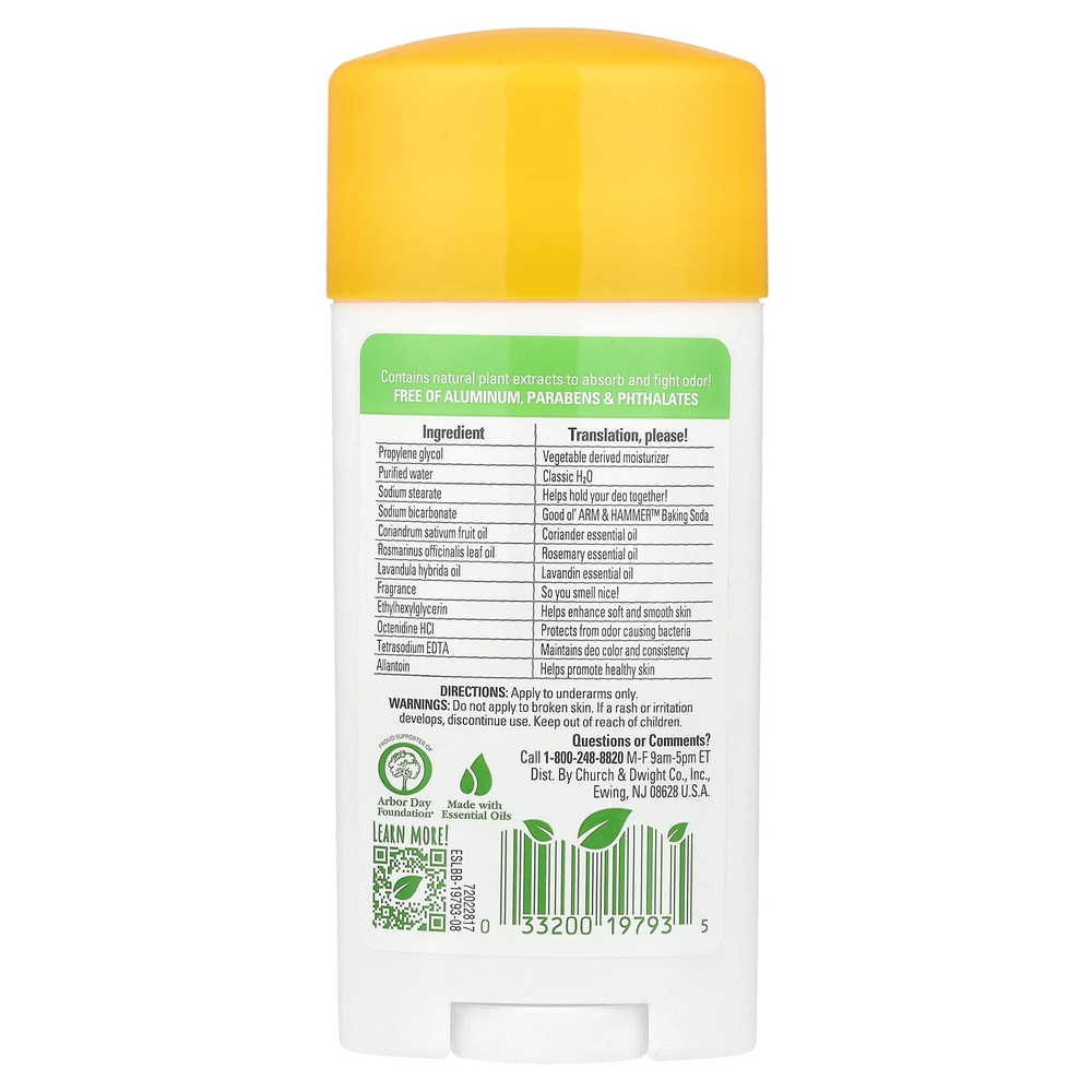 Arm & Hammer, Essentials™, дезодорант с натуральными дезодорирующими компонентами, розмарин и лаванда, 71 г (2,5 унции)