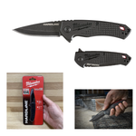 Нож складной выкидной с гладким лезвием MILWAUKEE HARDLINE FOLDING KNIFE SMOOTH, лезвие 64 мм D2 сталь 4932492452