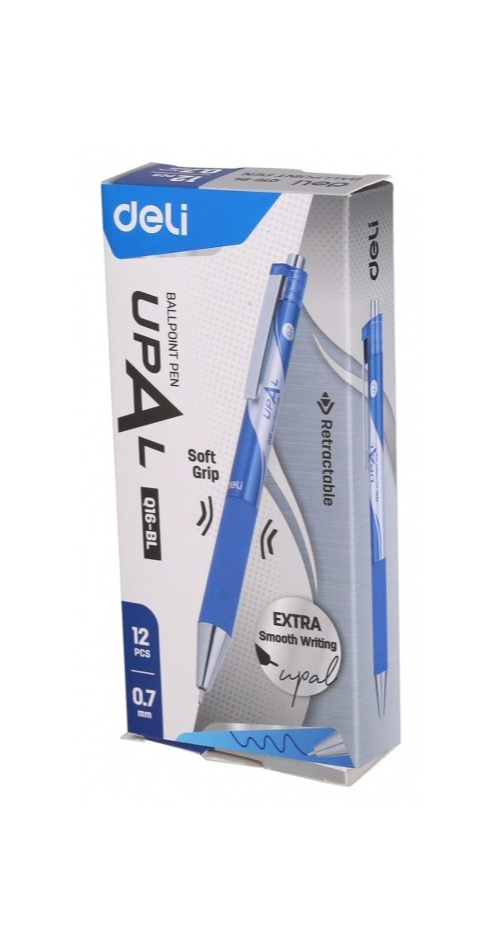 Ручка автомат Deli Upal, 0.7мм, синяя EQ16-BL резиновая манжета