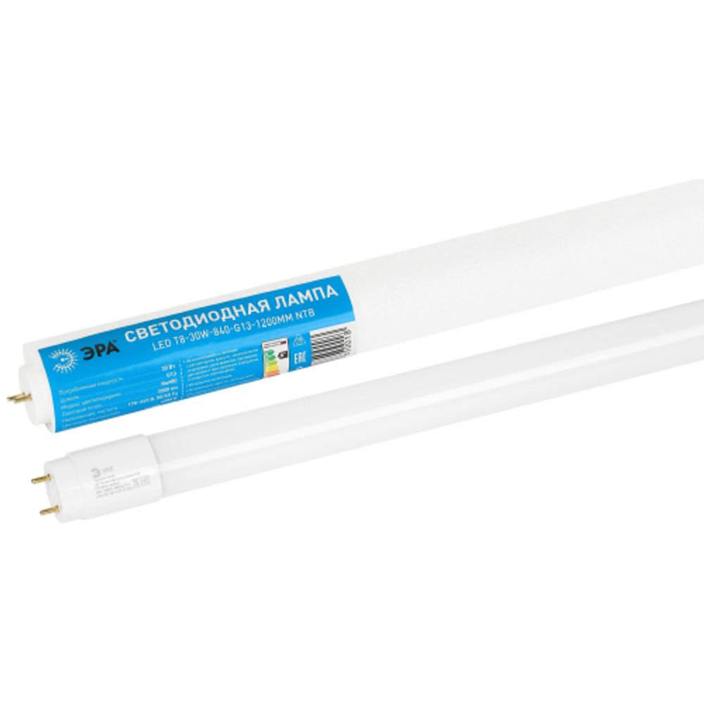 Лампа светодиодная ЭРА RED LINE LED T8-30W-840-G13-1200mm NTB 30Вт трубка стекло нейтральный белый свет G13 неповоротный | Лампы cветодиодные Линейные  (T8)