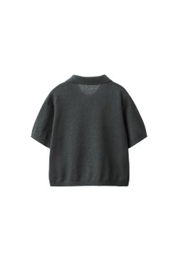 ZARA ТРИКОТАЖНОЕ ПОЛО ИЗ ХЛОПКА И ЛЬНА, СВИНЦОВЫЙ