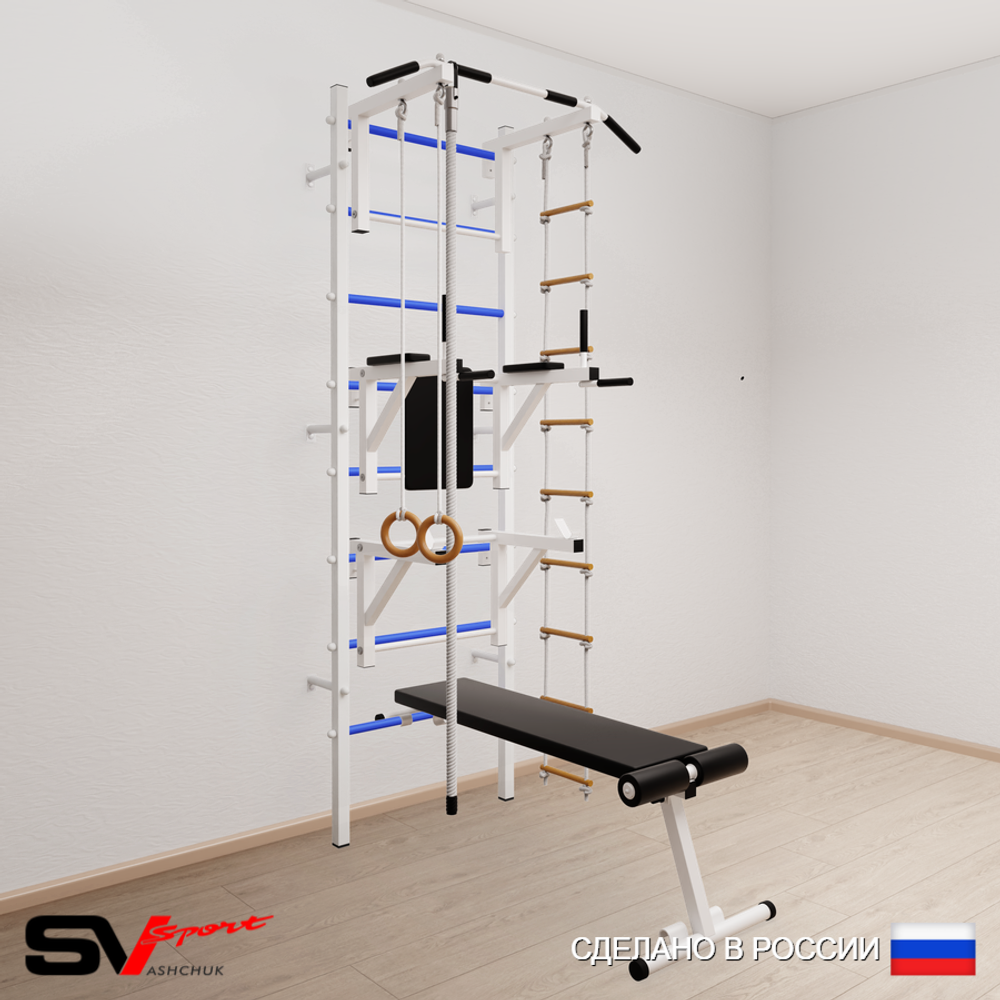 Шведская стенка Sv Sport усиленная 608 (Турник стандарт/Брусья/Стойка/Скамья/Канат/Кольца/Лестница)