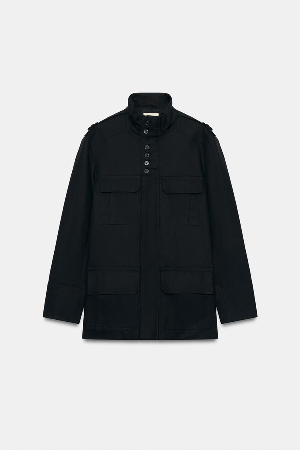 ZARA КУРТКА ИЗ 100% ХЛОПКА С КАРМАНАМИ И ХЛЯСТИКАМИ, ЧЕРНЫЙ