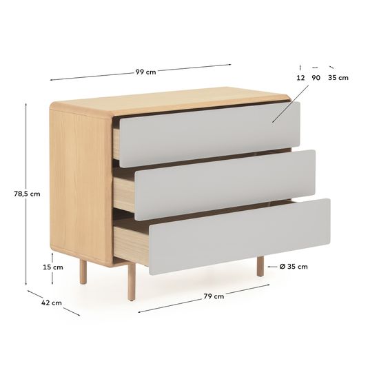 Комод Anielle из массива ясеня с тремя ящиками 98,9 x 78 см