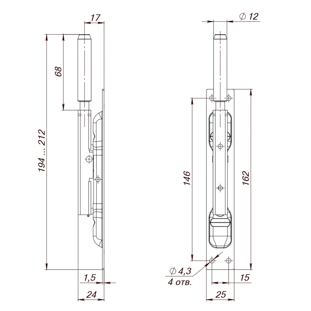 Задвижка торцевая RIGEL-set/160 D12x80mm (TDB set 160-24) в комплекте с ригелем