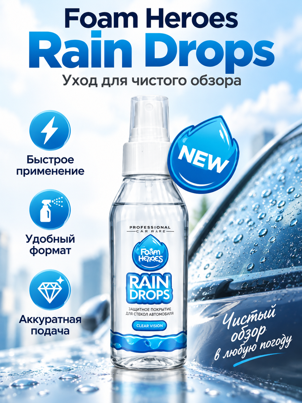 Foam Heroes Rain Drops антидождь для стекол, 100мл