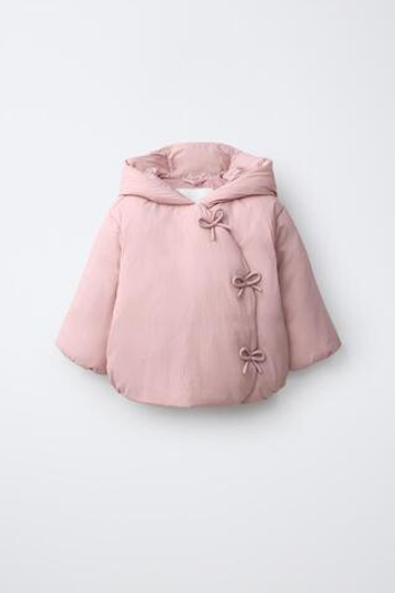 ZARA КУРТКА WATER REPELLENT ИЗ НЕЙЛОНА С БАНТИКАМИ, МЯГКИЙ РОЗОВЫЙ