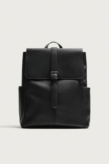 ZARA РЮКЗАК С КЛАПАНОМ И РЕМЕШКОМ, ЧЕРНЫЙ