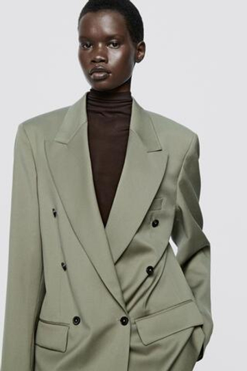 Massimo Dutti Двубортный пиджак оверсайз - Limited Edition, зеленовато-серый