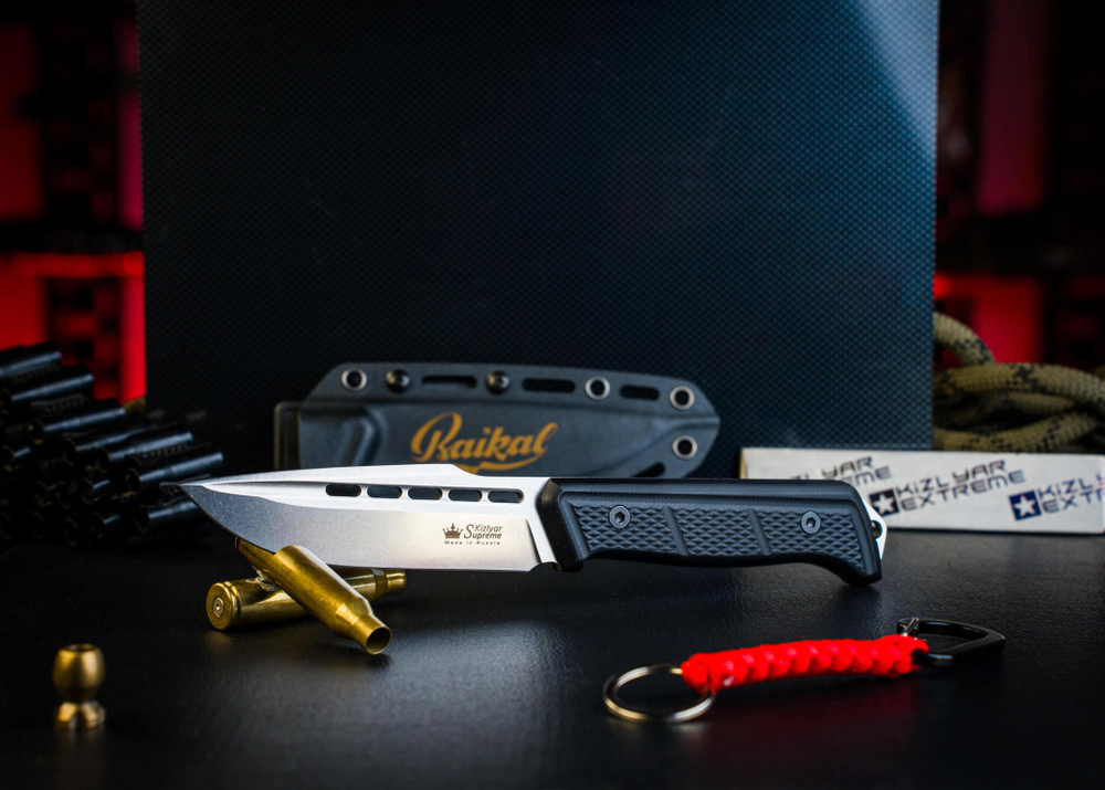 Нож Kizlyar Supreme BAIKAL VG-10 (Cryo) SW G10-BH KS (StoneWash, Black G10 Handle, Kydex Sheath)