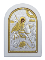 Георгий Победоносец, икона арочная, белое дерево 120х160