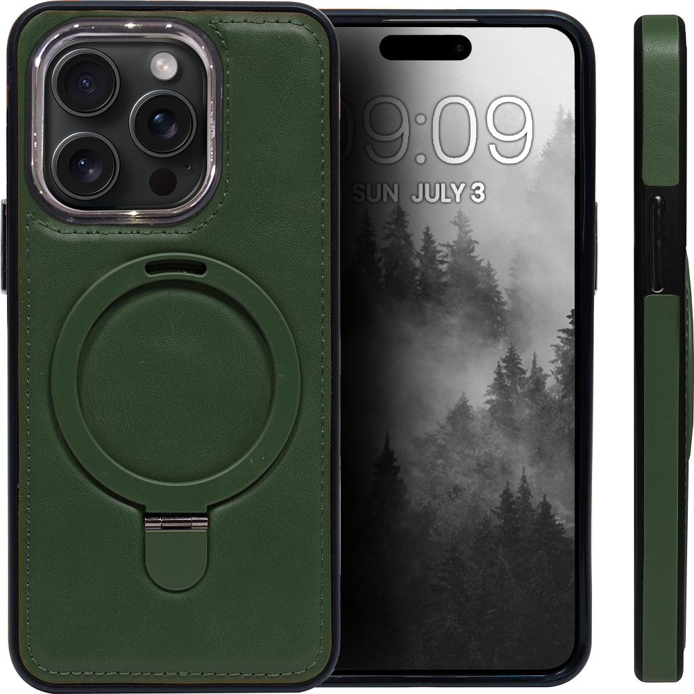 Business style чехол из кожи для IPHONE 14 PRO MAX с кольцом-подставкой и бархатной подкладкой
