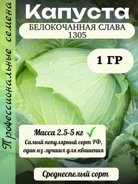 Семена капуста белокочанная Слава 1305 1 гр