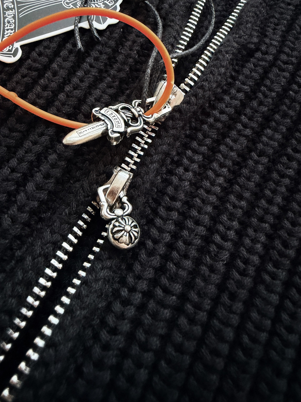 Мужской вязаный кардиган Chrome Hearts с капюшоном — чёрный — фото 4