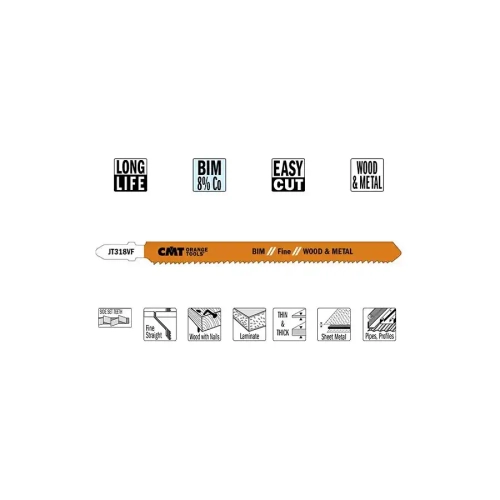 Пилки лобзиковые 5 штук для дерева и металла 132x1.7-2.6x10-15TPI CMT JT318VF-5