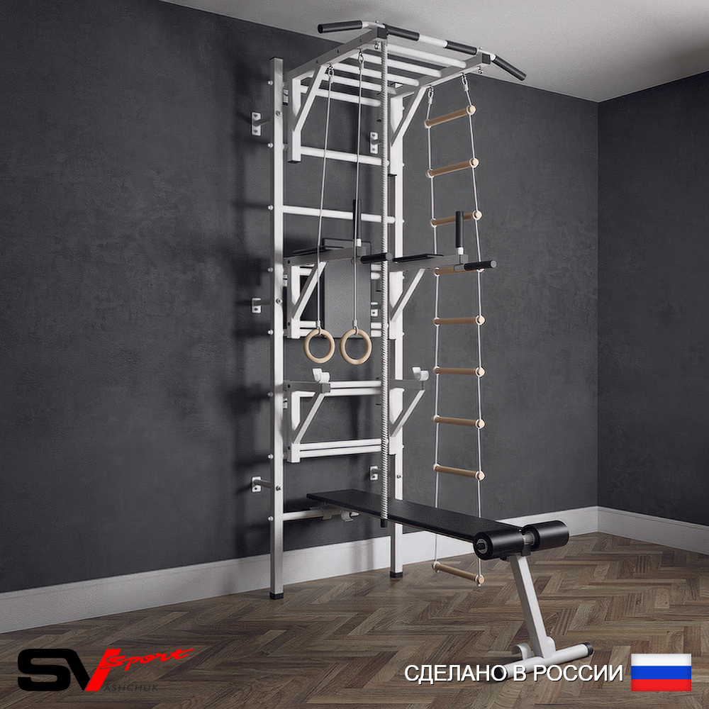 Шведская стенка Sv Sport (Турник рукоход/Брусья/Стойка/Скамья/Канат/Кольца/Лестница)
