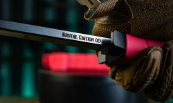Vector Brutal Edition 420HC StoneWash knife and pink polypropylene sheath